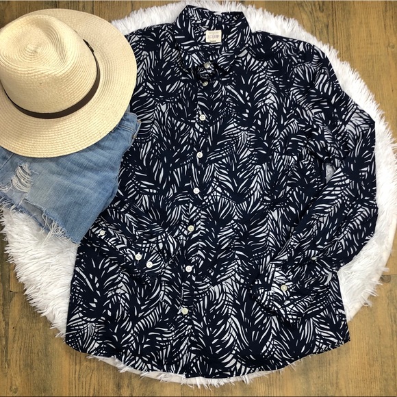 J. Crew Tops - J. Crew The Perfect Shirt Navy White Print Size M